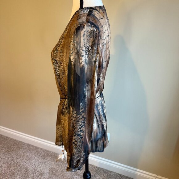 Conrad C Collection Shirt animal print snake brown sheer leather feather belt - Picture 4 of 12